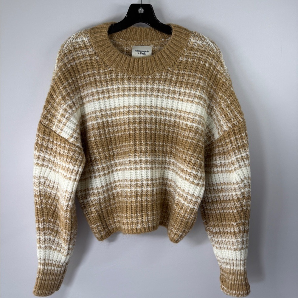 Abercrombie & Fitch Striped Ribbed Crewneck Sweater – Tan & Cream – Size S